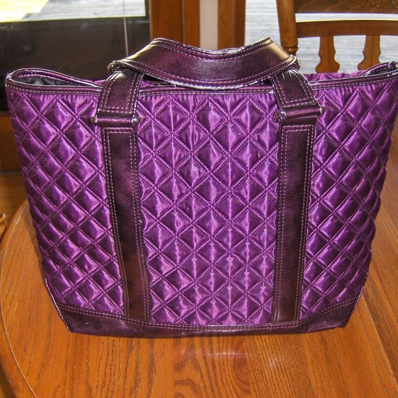 Marc Jacobs Tote Bag Quilted Purple Flawed Handles - Picture 2 of 15